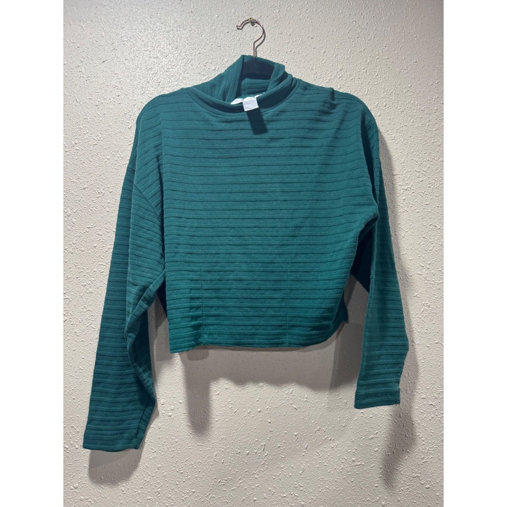The Limited Womens Green Ribbed‎ Mock Neck Cropped Knit Top Long Sleeve Size L
